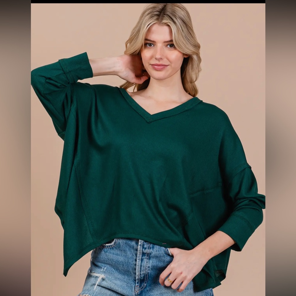 Knit Thermal V-neck Reverse st Oversized Casual top